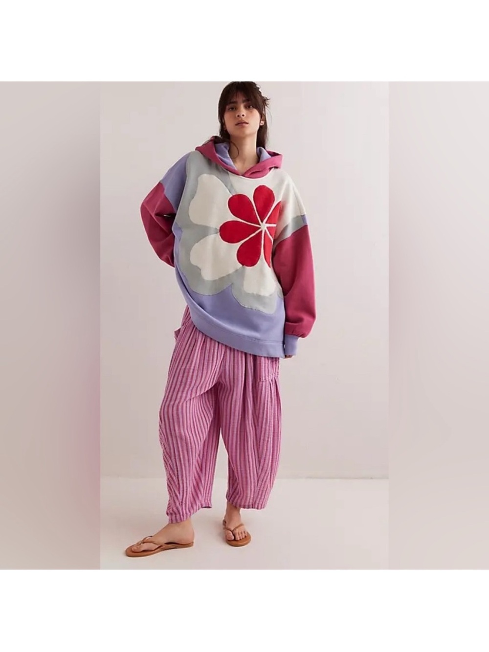 Free People Lavender Hoodie with Pink Trim